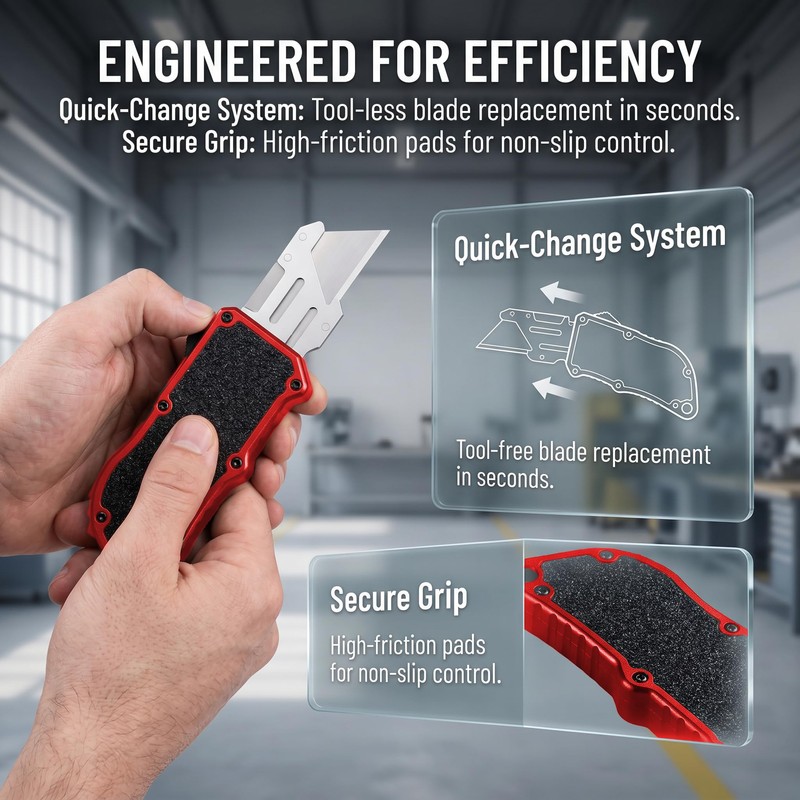 OTF Aluminum Alloy Utility Knife, Retractable Box Cutter, Heavy Duty