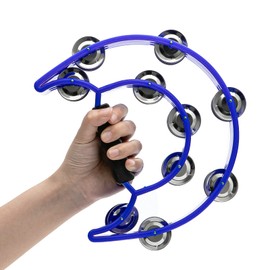 Musfunny Tambourine Double Row Metal Jingles Hand Held Percussion Tambourines Half-Moon Musical Instrument for Adults, Church, KTV, Party (Blue)