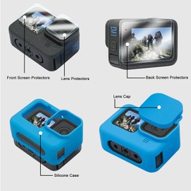 Suptig Schutzhülle, Silikonhülle, kompatibel mit GoPro Hero 12/Hero 11/Hero 10/Hero 9 Schwarz, Displayschutzfolie, Akku-Seitenabdeckung, Objektivdeckel, Schlüsselband-Zubehör-Set für Go Pro Hero