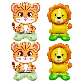 PLLDVEFD 2 Pieces Lion Balloons And 2 Pieces Tiger Balloons, Cartoon Animal Balloons, Children'S Toy Balloons, Party Decoration Balloons.