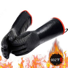 18in Heat Fire Resistant Gloves Versatile Safety Gloves Flame Retardant Oil Proof Heavy Neoprene Gloves Extended 18-Inch Length for Oven