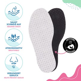 SULPO Activated Carbon Insoles for Sweaty Feet Shoe Insoles Grey - 4 Pairs Size 28-35 (28)