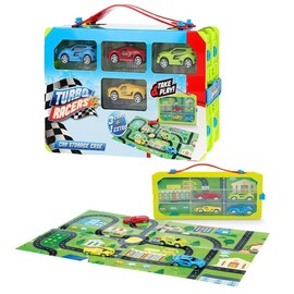 UMKYTOYS Toy car garage mat playset with storage toys for boys girls Car Toy Storage Case With 4 Cars