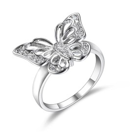 925 Sterling Silver Women's Butterfly Ring AAA Zirconia Gemstones Diamond Princess Ring Hollow Butterlfy Propose Engagement Wedding Band Ring Cocktail Christmas Party Insect Ring HM246 (7)