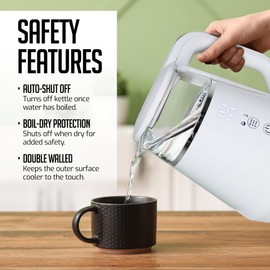 OVENTE Electric Kettle with 5 Temperature Control Presets, LED Digital Display, 5Hr Keep Warm Function, Auto Shut-Off and Boil Dry Protection, 1500W BPA Free Glass Water Heater and Boiler, White KD95W