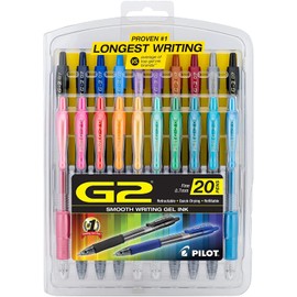 Pilot, G2 Premium Gel Roller Pens, Fine Point 0.7 mm, Assorted Colors, Pack of 20