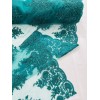 Mia Fabrics Flower Lace Sequins Fabric - Hunter Green Embroidered