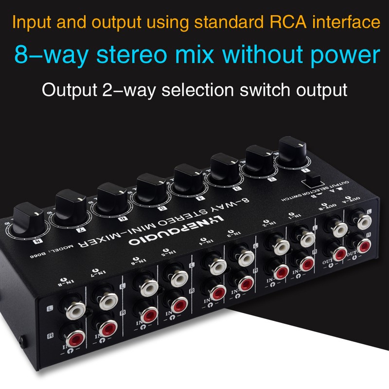 LYNEPAUAIO B066 Mini Stereo 8 Channel Passive Mixer RCA Portable