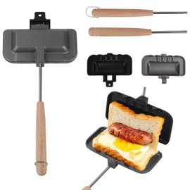 Qivine Breakfast Sandwich Maker, Double-Side Hot Dog Toaster, Nonstick Sandwich Baking Pan Hot Dog Bun Pan, Hot Campfire Sandwich Maker With Removable Handle for Breakfast Pancakes, Toast, Omelets