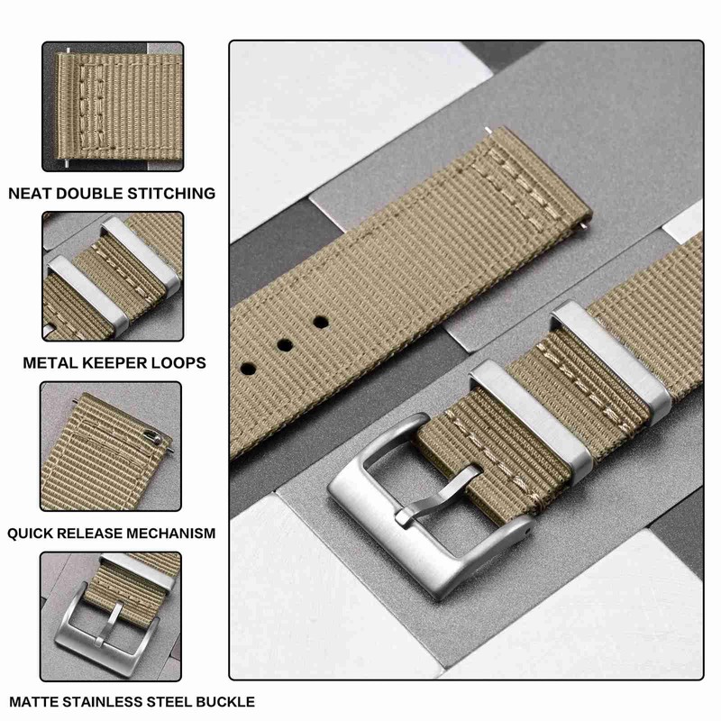[Anbeer] Nylon Watch Band, Two-Piece Quick Release Replacement Strap with