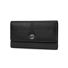 Timberland Women Leather RFID Flap Wallet Clutch Organizer, Black (Pebble), One Size