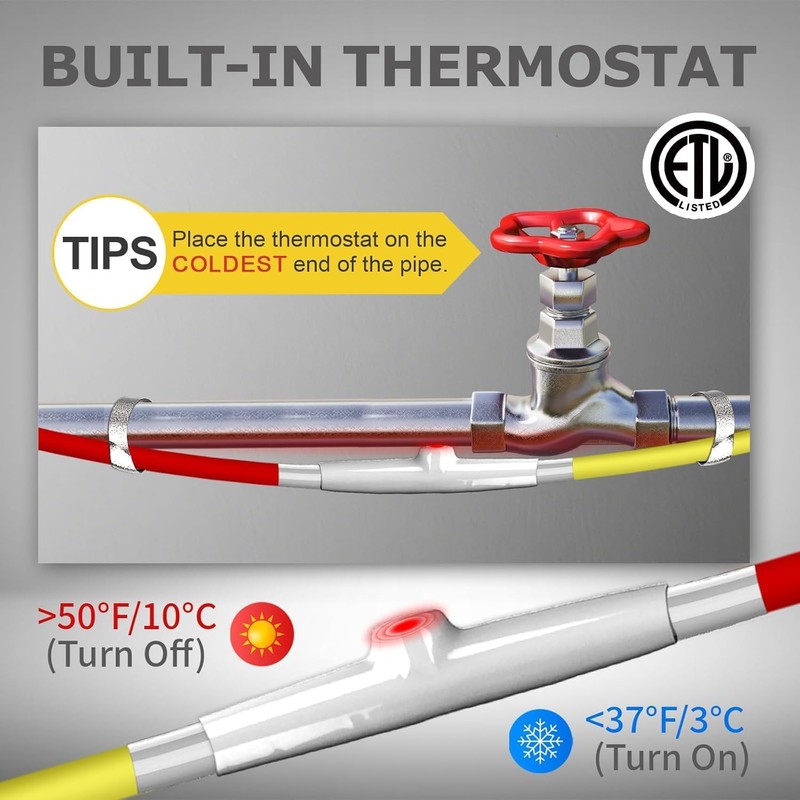 35 FT Heat Tape for Water Pipes, YeloDeer Electric Heating
