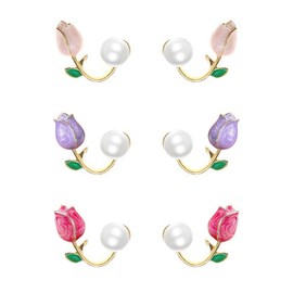 MAQVQLU Tulip Pearl Stud Earrings - Front and Back Earrings