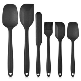 Juego de espátulas de silicona resistentes al calor, silicona de grado alimentario, diseño de una sola pieza, sin BPA, antiadherente, aptas para lavavajillas, ergonómicas para hornear, cocinar y mezclar, juego de 6 piezas de color negro