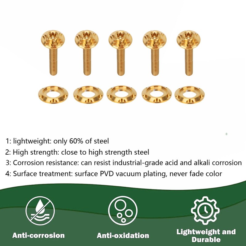 TDZ Gold Titanium Windshield Bolts, Windscreen Screws, Fairing Bolts for