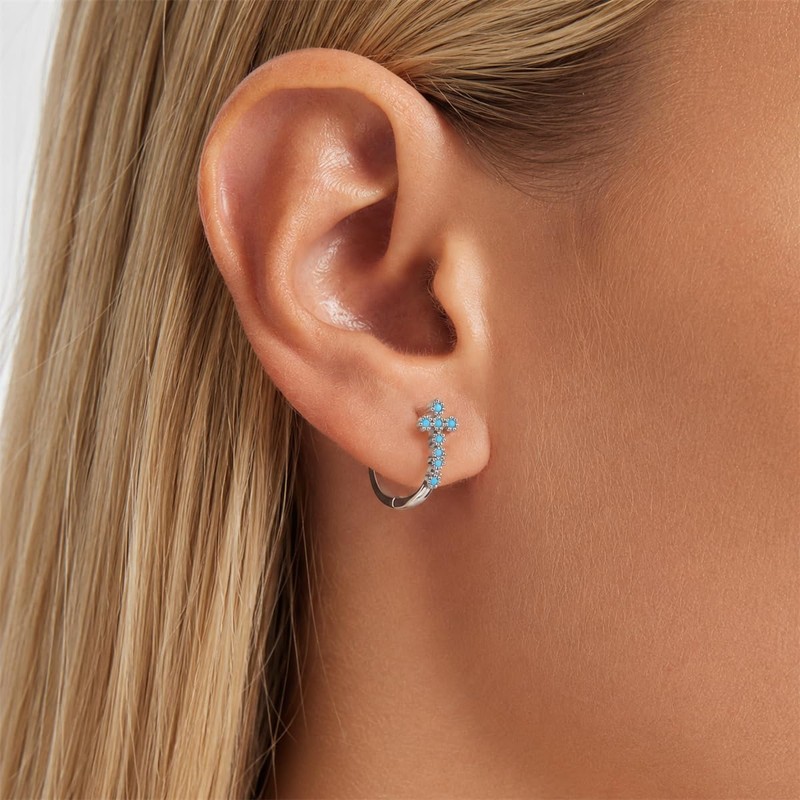 BABAMIA Turquoise Cross Hoop Earrings for Women Western Jewelry