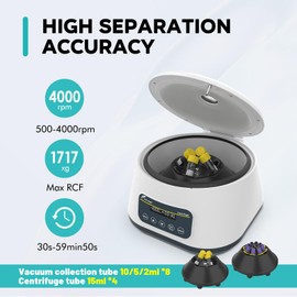 LAB FISH Digital PRP Benchtop Centrifuge Machine 2ml~5ml/10ml/15ml Lab Test Tubes 500-4000RPM Max1717xg