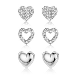 ALEXCRAFT Silver 925 Stud Earrings Small Earrings Set Women, 3 Pairs 14K Gold Multipack Stud Earrings Cartilage Set Earrings Mini Small Silver Heart Earrings Set Zirconia Stud Earrings Women Child,