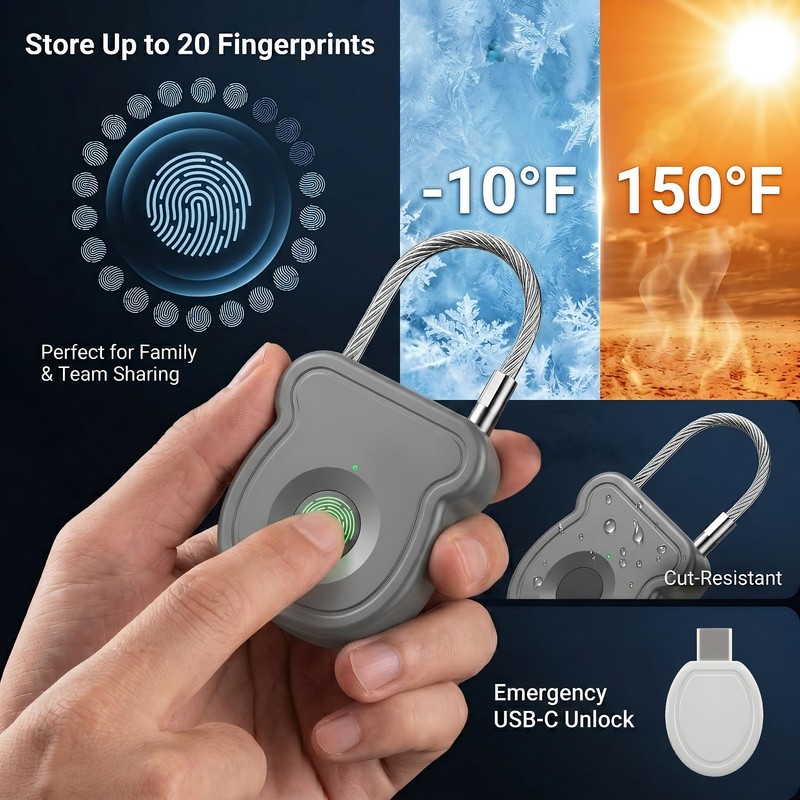 2026 Upgrade Smart Fingerprint Padlock - Keyless Lock with High-Resolution