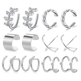 Mayhoop 12 Pieces Ear Cuff Clip On Cartilage Earrings Stainless Steel Ear Cuff Face Piercings Fake Cartilage Hoop Fake Lip Piercing for Men and Women, Stainless Steel