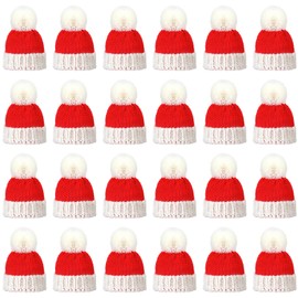 Bencailor 24 Pieces Mini Christmas Knit Hats Round Tiny Santa Hats with Pom Pom Knitting Doll Hats for Crafts Small Santa Hats Crafts Christmas Tree Ornaments Hats for DIY Hair Accessories