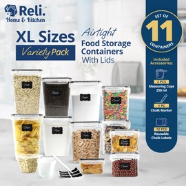 Reli. Airtight Food Storage Containers with Lids (11 Sets) | Kitchen Organizers and Storage Pantry Organizers | BPA Free Plastic Food Container XL Size Variety Pack w/ 2 Measuring Cups, 12 Labels, Pen