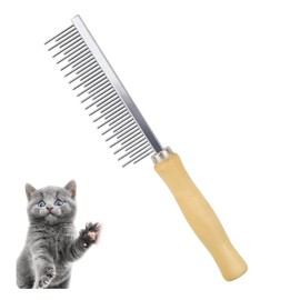 Koofull Dog Cat Grooming Comb with Wooden Handle Stainless Steel Teeth, Pet Grooming Supplies Accessories for Hairy Pets (Dual Teeth)