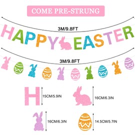 Easter Banner Rabbit, Banner Easter Eggs, Happy Easter Banner, Rabbit Banner Easter, Easter Hanging Banner, Garland Easter Banner Decoration, for Easter Theme Parties and Spring Parties Decoration
