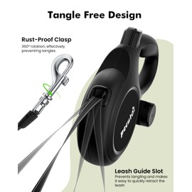 pecute Retractable Dog Leash with Anti-Bite Leash&Poo Bag Holder, 2025 New 8m Dog Lead with 360° Tangle-Free Extended, One-Handed Brake, Pause, Lock, Black