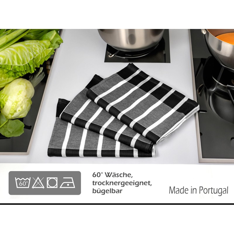 Lashuma Tea Towels Cotton Set, Dry Towels Striped Black -