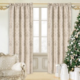 Loom and Mill Luxury Damask Curtains for Bedroom, Lined Thick Jacquard Window Curtains with Tiebacks, Window Curtain for Living Room Party Banquet Decor (2 Panels, 52 x 96 Inch, Light Apricot)