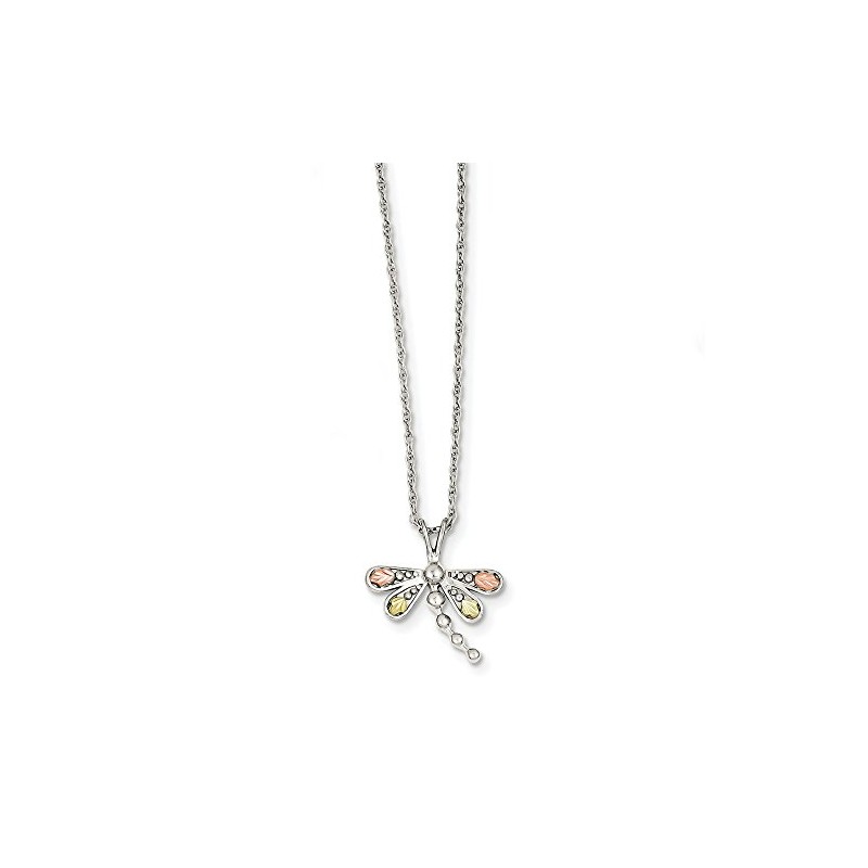 Solid 925 Sterling Silver & 12K Dragonfly Necklace Chain 18"