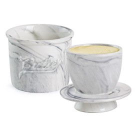 MSJGA Butter Crock for Counter with Water, French Butter Keeper for Spreadable Butter Marble Ceramic Butter Dish with Lid for Countertop, Butter Container Holder