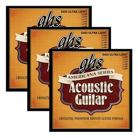 GHS Strings S405 Americana Phosphor Bronze Acoustic Strings, Ultra Light, 10-46, Pack of 3