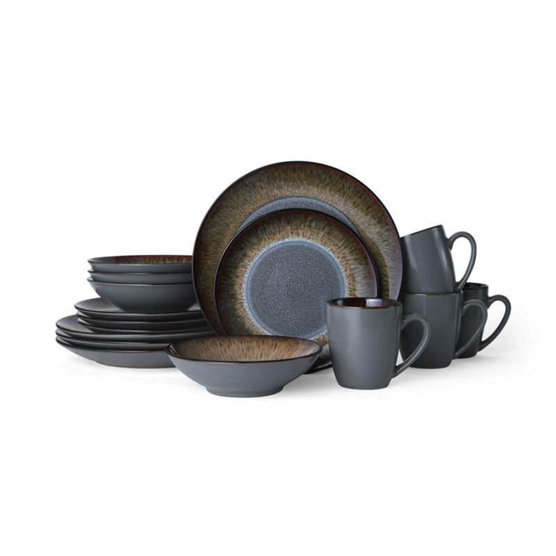 Pfaltzgraff Monroe 16-Piece Porcelain Dinnerware Set, Service for 4, Dark