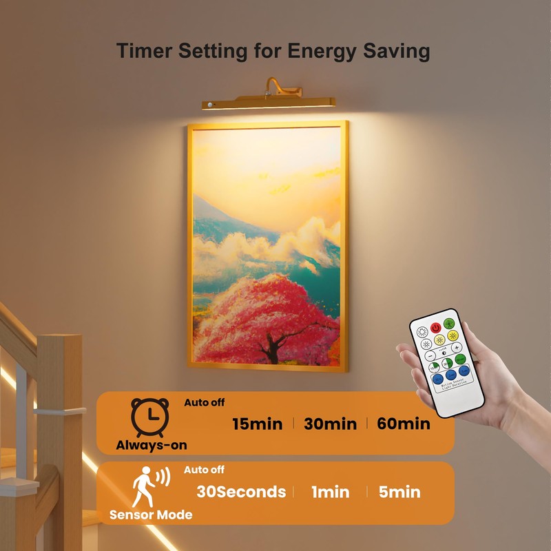 Kryoza Brass Wireless Picture Light for Wall with Motion Sensor