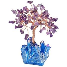mookaitedecor Amethyst Crystal Tree, Quartz Cluster Blue Titanium Crystals Base Bonsai Money Tree for Wealth and Luck