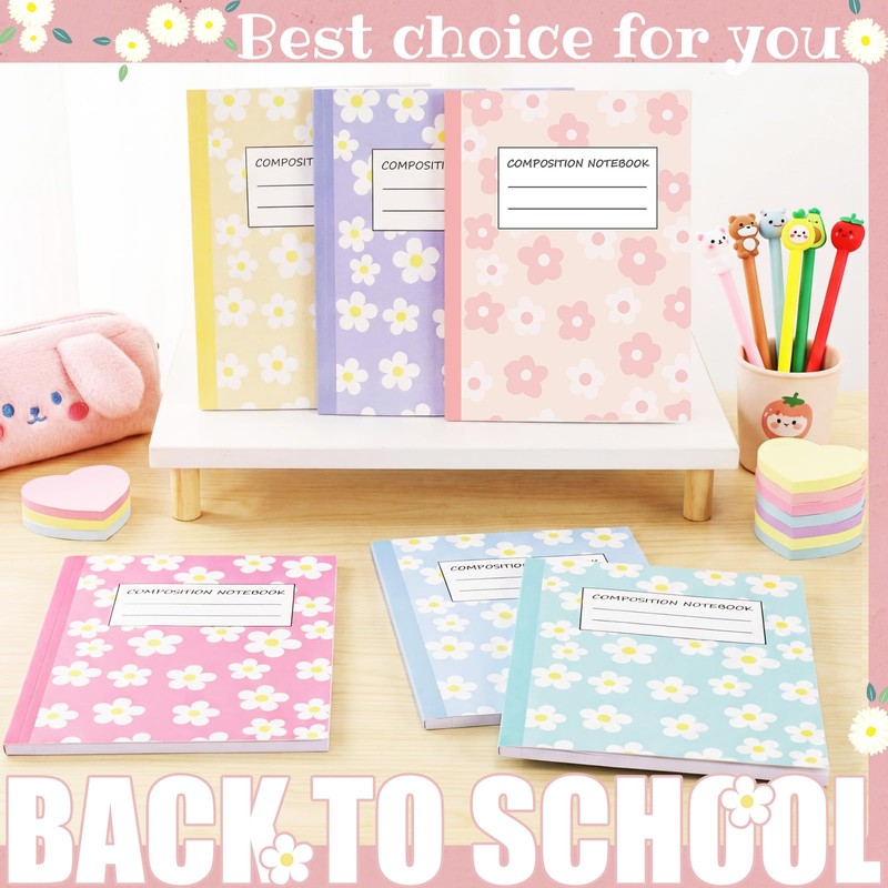 Harloon 6 Pack Composition Notebooks Wide Ruled Bulk Cute Pink