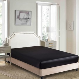 Damier Satin Fitted Sheet 120 x 200 cm Black Silk Shiny Fitted Sheet High-Quality Satin Deluxe Bed Sheet Suitable for Mattresses up to 25 cm