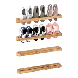 Nisorpa 30 Inch Rustic Burnt Wood Hanging Shoe Rack, Wall Mounted Shoe Rack Storage Organizer Space Saving Footwear Holder for Closet, Mudroom, Entryway, Holds 12 Pairs, Set of 4