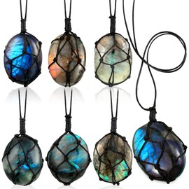 Equsion 6 Pcs Labradorite Dragon Heart Necklaces Natural Crystal Pendant Wrap Braid Jewelry Stone Labradorite Crystal Colorful Jewelry Necklace for Women Men Jewelry Gifts