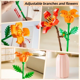 Sawaruita Flowers Bouquet Botanical Building Blocks for Adult -Botanical Collection Wildflower Bouquet with Vase -Plants Block Toy for Home&Office Decor,Gift for Valentine's Day,Mother's Day,Birthday