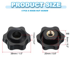 PATIKIL M8 x 38mm Through Hole Knob Nut Screw, 4 Pcs Brass Screw-On Female Thread Knob Plastic Star Knobs Clamping Handles Threaded Hand Knobs Black