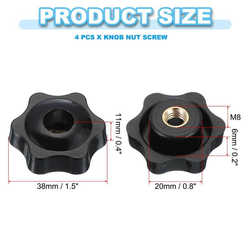 PATIKIL M8 x 38mm Through Hole Knob Nut Screw, 4
