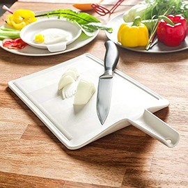 Nineware Easy Grip Cutting Board with Handle | 16" X 8.9" | BPA Free, Odor Free, Non Slip, Easy Clean, Dishwasher Safe | Made in Korea (IVORY)