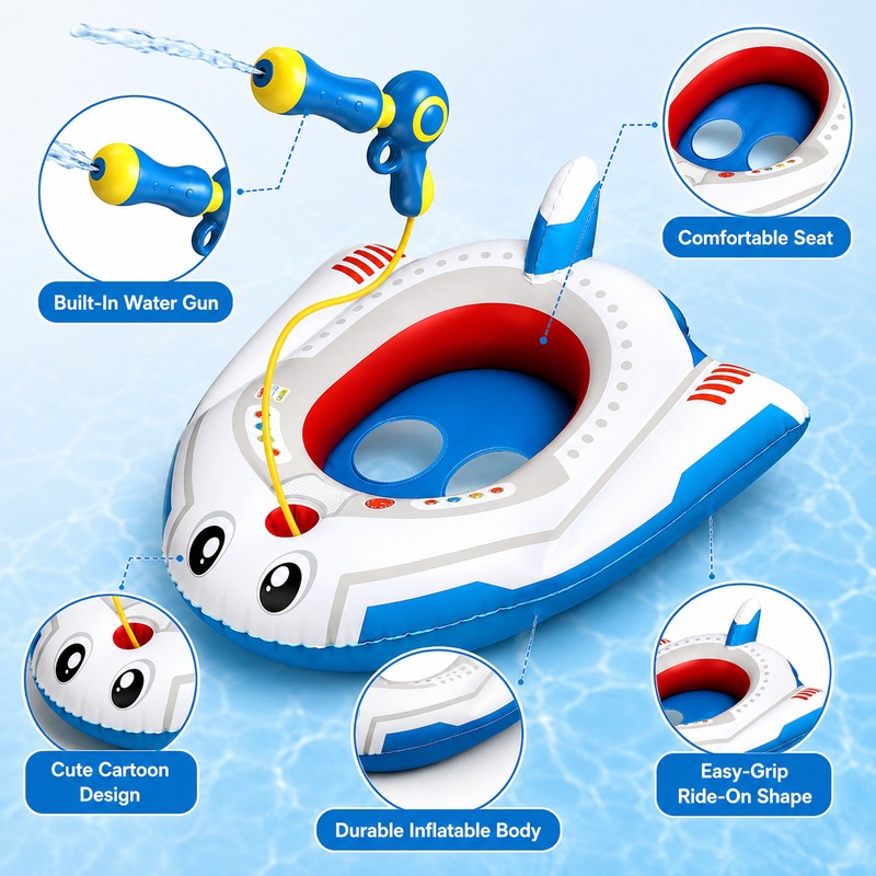 Kids’ Ride-On Pool Float with Water Gun – Inflatable Water
