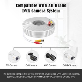 Omilik 4Pack 100Feet BNC Video Power Cable Pre-Made All-in-One Camera Video BNC Cable Wire Cord White Color for Surveillance CCTV Security System with Connectors (BNC Female and BNC to RCA)