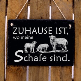 Dekolando Sheep Sign Made of Slate with Saying "Zuhause ist, wo meine Schafe sind - Slate Decorative Blackboard 22 x 16 cm