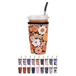 Cavllson Reusable Insulated Neoprene Iced Coffee Sleeves & Coffee Cup Holder, Universal Fit 16-32oz Cups for Hot/Cold Beverages - Bohemian-1 Pack Large