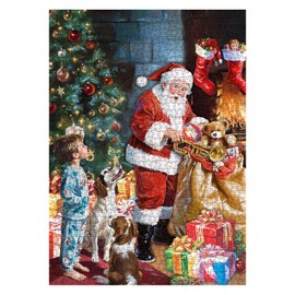 BBOLDIN Christmas Eve Secret Painting Puzzles for Adults 1000 Pieces, Winter Art Santa Claus Boy Jigsaw Puzzles, Holiday Dog Animal Fireplace Puzzle As Christmas Decorations